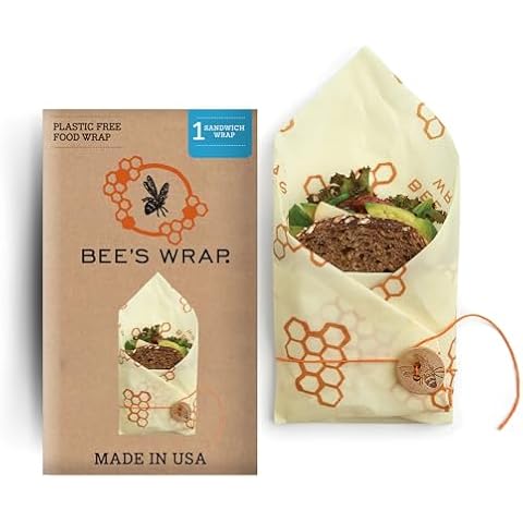 Bee's Wrap Reusable Beeswax Food Wraps Made in the USA, Eco Friendly Beeswax Wraps for Food, Sustainable Food Storage Containers, Organic Cotton Food Wraps, Sandwich Wrap for Bread, Honeycomb Pattern Cover
