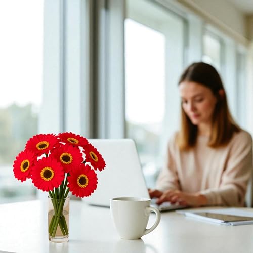 Image of Garden Art Artificial 5 Pcs Gerbera Flower Sticks, 33 cm, RealTouch Natural Looking | Silicone Decorative Bunch for Home GAAGFB-1H-33R (Red)