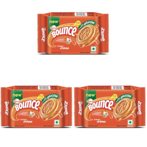 Image of Sunfeast Bounce Cream Tangy Orange, 58g /62g /64g /49.6 g + 6.4 g Extra : 56g (Weight May Vary) (Pack of 3)