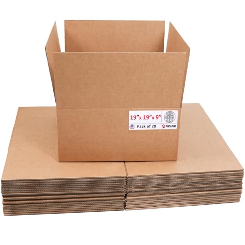 Image of Medium Cardboard Boxes 19 inchL x 19 inchW x 9 inchH (Pack of 20) - USA-Made Packing Boxes for Moving, Shipping, or Storage - USPS, UPS, FedEx Approved - Professional Packing Supplies for Moving | USA-Made Packing Boxes for Moving, Shipping, or Storage - USPS, UPS, FedEx Approved - Professional Packing Supplies