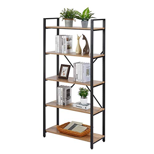 Fatorri 5 Tier Industrial Bookshelf, Rustic Etagere Bookcase For Display, Vintage Shelving Unit Wood And Metal Book Shelves For Home Office ( Rustic Oak) #TOP7