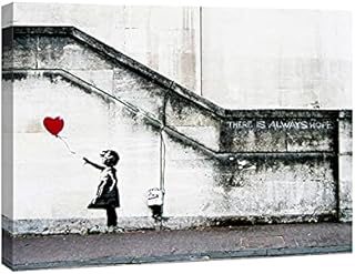 Wieco Art Canvas Prints Wall Art of Banksy Grafitti Girl with Red Balloon Grey Love Pictures Paintings for Living Room Bedroom Home Decorations Modern Stretched and Framed Giclee Artwork