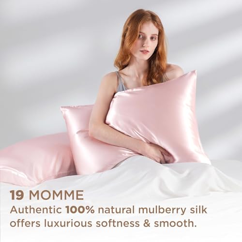 Image of Satin Pillow Covers Set of 2 with 3 Random Satin Hair Scrunchies - Soft, Silky & Gentle Pillowcases for Hair & Skin Care (Pink)