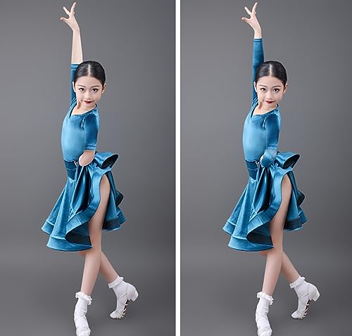 CRETUAO Fantasia de dança de salão latina de veludo para meninas, vestido de manga comprida moderno
