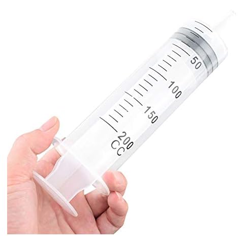 Disposable Plastic Injector Syringe No Needle 200mL For Lab Nutrient Measuring, Mini Garden Watering, Liquids Preparing, Ink Adding, Drawing Oil, Dog/Pig/Calves Feeding, Nursing Tools, 200cc, 1Pc Cover