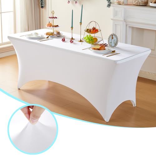 Glomii Spandex Table Cloth 2 Pack 6ft - Fitted Tight Elastic Stretch Rectangle Tablecloth for Standard Folding Tables - Wrinkle Free Washable Table Cover for Party, Trade Show, Wedding, White by Glomii - Image 3