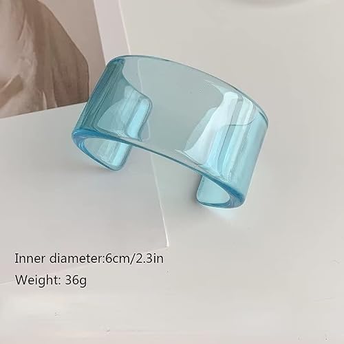 Colorful Acrylic Resin Geometric Simple Open Bracelet Transparent Wide Cuff Bangle Chunky Plastic Bracelet For Women Girls （Blue） #TOP4