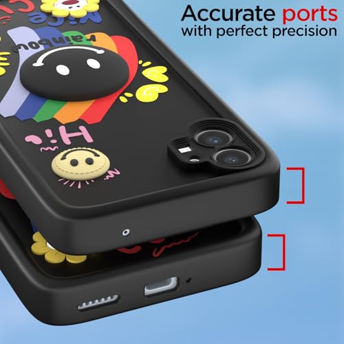 Image of Pikkme Back Cover for Nothing Phone 1 | Soft Silicone| Cute Rainbow Smile & 3D Cartoon Flower Design | Shockproof Raised Camera Protection Bumper Case (Black)