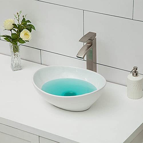Oval Vessel Sink - Logmey 16"X13" Egg Shape Bathroom Vessel Sink Modern Above Counter White Porcelain Ceramic Bathroom Lavatory Vanity Vessel Sink Art Basin #TOP3