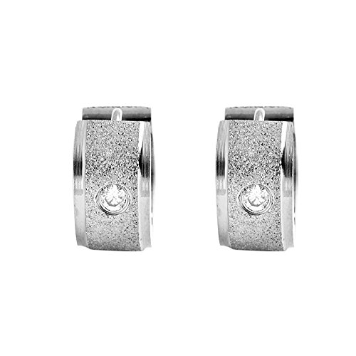 Edforce Stainless Steel Cubic Zirconia Brushed Small Huggie Hoop Earrings4