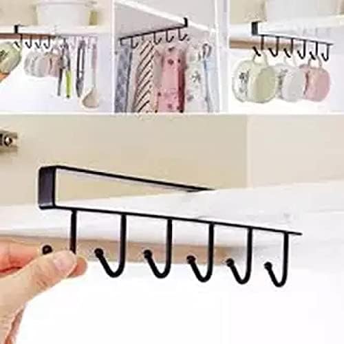 Blue Azure Iron Coat Rack with 6 Hooks | Over Door Hook Hanger for Clothes, Towels, Bags & Glasses | Heavy Duty Door Hook Hanger Kitchen Use, Cupboard & Bathroom Organizer | Pack of 1 | Color: Black-image-49