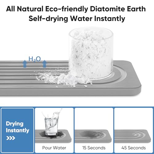 24'' Longer Stone Faucet Mat for Kitchen Sink [Super Absorbent, 30s Quick Drying] Water Absorbing Stone Tray for Sink Stone Mat for Kitchen Sink Stone Quick Dry Around Faucet Diatomite Stone Sink Tray by Snoquir - Image 8