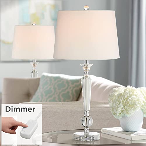 Vienna Full Spectrum Jolie Luxury Glam Table Lamps 26" High Set Of 2 With Table Top Dimmers Clear Crystal Off White Tapered Drum Shade For Living Room Bedroom House Bedside Nightstand Home Office #TOP1