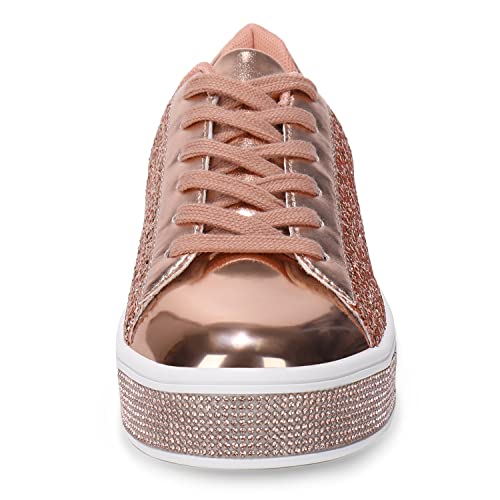 Womens Glitter Fashion Wedding Sneakers Dressy Sparkly Twinkle Sneakers Rhinestone Bling Shoes For Women Rosegold Size 11 #TOP2