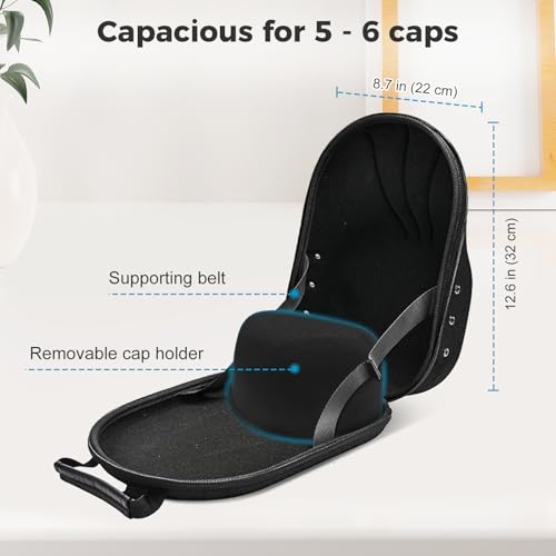 ProCase Baseball Cap Case, Hut Reise Organizer Hat Carrier Aufbewahrungstasche für 4-5 Caps, Huthalter Hutaufbewahrung mit verstellbarem Schulterriemen und Tragegriff Cap Halterung Box Holder -Schwarz