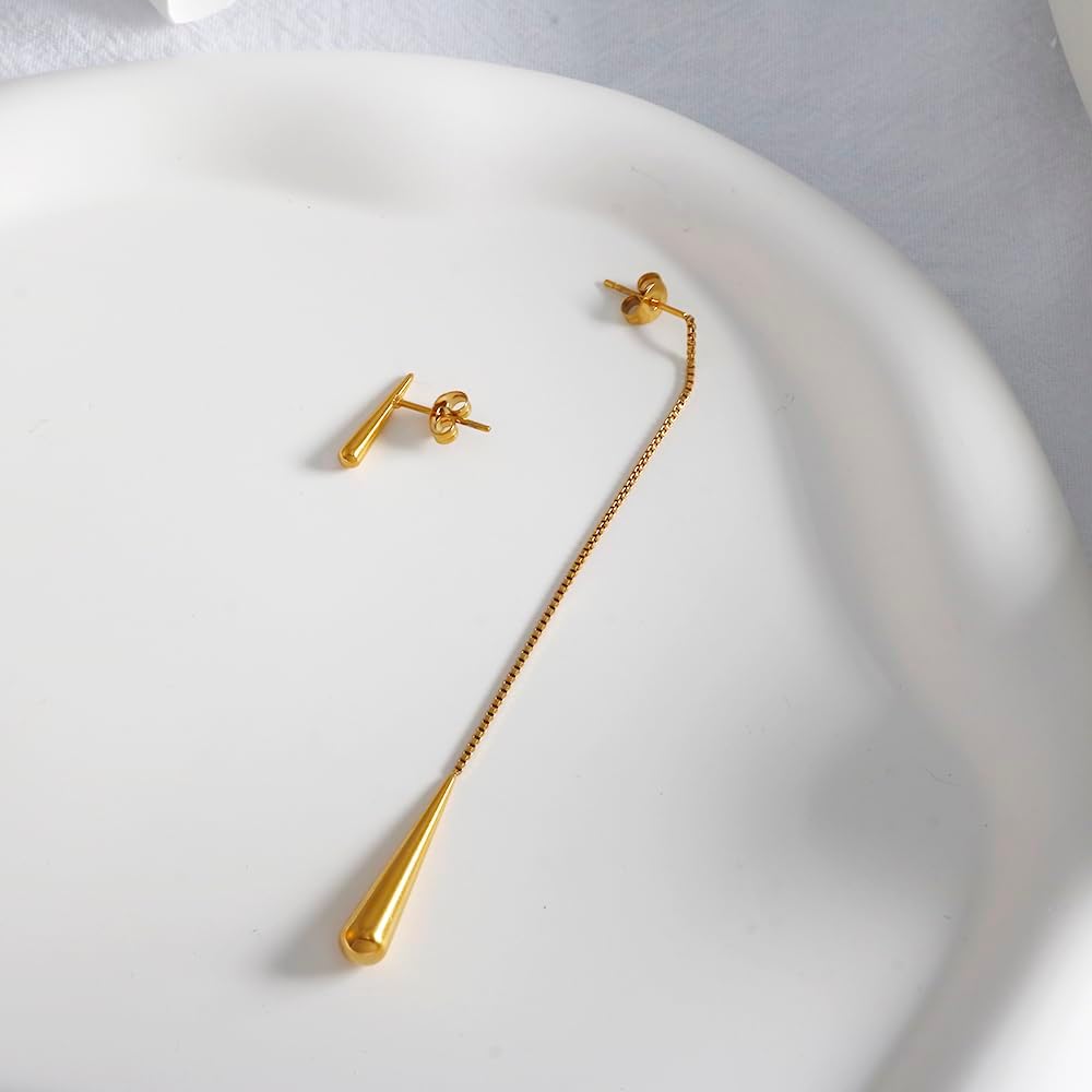 Teardrop Threader Long Dangle Earrings for Women, 18K Gold Plated Stainless Steel Dainty Earrings Chain Stud Tragus Piercing Hypoallergenic Earrings Trendy - Image 3