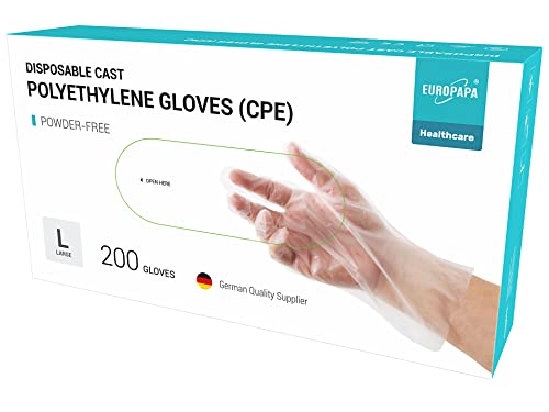 EUROPAPA® 100, 200, 300, 450 Vorteilspack CPE transparenz Einweghandschuhe in Box Einmalhandschuhe latexfrei Gummihandschuhe puderfrei Handschuhe in Gr. S,M,L,XL (200, L)