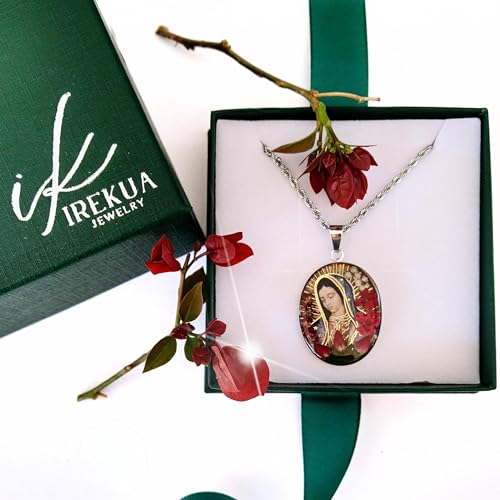 Virgin Mary Necklace Lady of Guadalupe Pendant Medal Pressed Red Flower 925 Sterling Silver with 20" Stainless Steel Chain Medalla Virgen Maria Catholic Religious Mexico Jewelry -Handmade by Mexican Artisans4