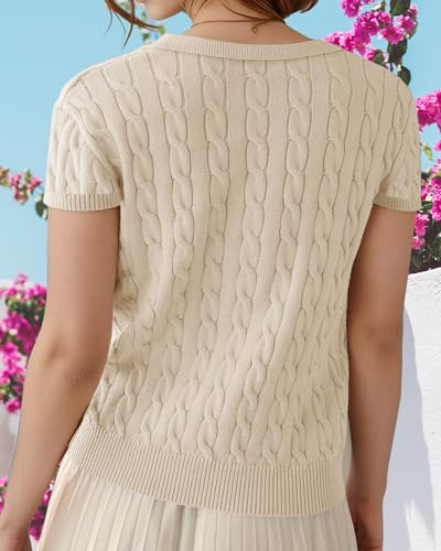 Trendy Fall Tops for Women 2025 Short Sleeve Sweaters V Neck Business Casual Shirts Cable Knit Cute Winter Top2