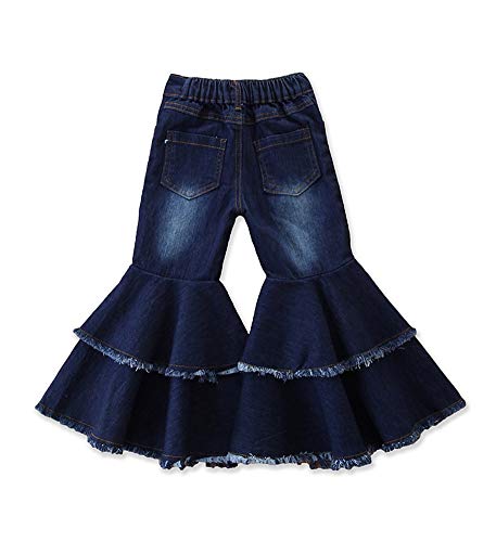Sitmptol Toddler Bell Bottom Jeans Baby Girl Ruffle Ripped Jeans Pants Denim Leggings Trousers Flare Pant 2-3T Dark Blue #TOP1