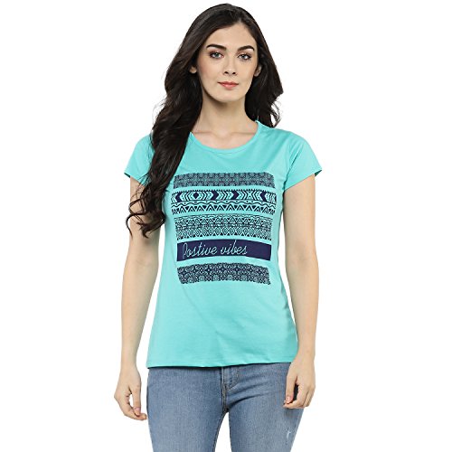 Image of Modeve Women Printed Cotton Blend Half Sleeve Round Neck T-Shirt for Summer
