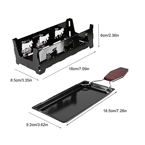 Non-Stick Cheese Raclette, Rotaster Baking Tray, Stove Set Carbon Steel with Wodd Handle Grilling Tool, Heat with Candles and the Cheese Evenly