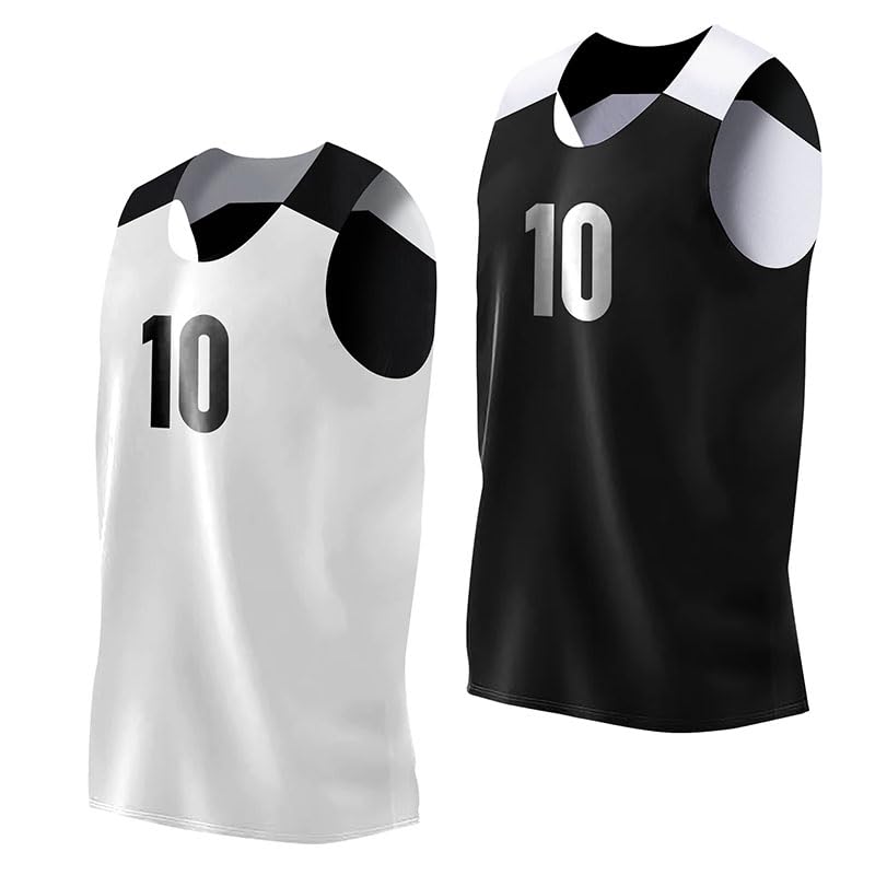 P90 Elite Reversible Basketball Jersey for Men with Number #10 | Individual Jersey for Games or Scrimmage | Black and White | 2X-Large