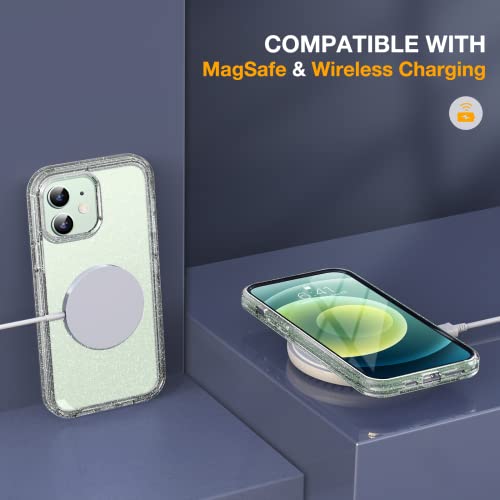 Image of Miracase Glass Series for iPhone 12 /12 Pro Case 6.1 inch, Upgraded Full-Body Rugged Phone Bumper Case Cover with Built-in 9H Tempered Glass Screen Protector and Camera Protector, Clear Glitter