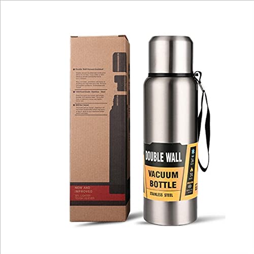 BOMEETSIA Tragbarer Edelstahl-Thermosbecher, Reiseauto-Wasserflasche mit großem Fassungsvermögen, Outdoor-Sport-Wasserflasche für Herren, Kaffeetasse, echte Farbe, 1500 ml