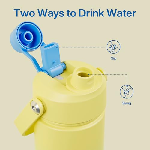Image of ENCOOL Insulated Water Bottle with Straw Stainless Steel Water Bottle, Leak-Proof, BPA-Free, Double Wall Vacuum Keeps Cold for 24 Hours for Sports, Travel, School (26 oz, Soft Lagoon)