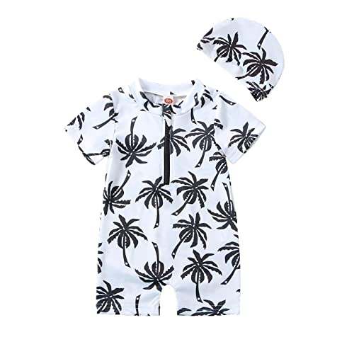 Image of Cevoerf Infant Baby Boy Girl One Piece Swimsuit Rash Guard Shirt Bathing Suit Zip Up Swimwear