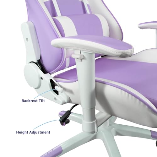 Image of Ant Esports 9077 Ergonomic Gaming Chair, Multifunctional Gaming Chair with Premium PU Leather Upholstery, 2D Armrest, Integrated Neck and Lumbar Support, & 180 Recline - White & Purple