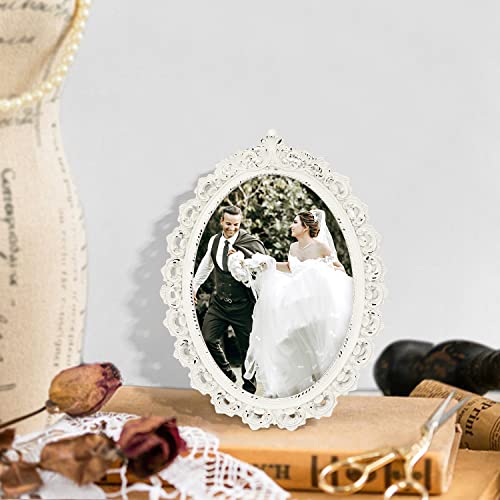 Sunlit Vintage Picture Frame 5X7 Inch, Oval Antique Photo Frames With Glass Front, Luxury Photo Display, Tabletop Wall Hanging, Gift Ideas, White #TOP5