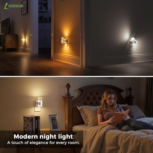 Image of L LOHAS LED Night Lights Plug into Wall 2 Pack, Dimmable Night Light with Dusk-to-Dawn Sensor, Soft White /Cool White /Amber 3 Color Light, Adjustable Brightness, Rotatable Plug, Bubble Nightlight