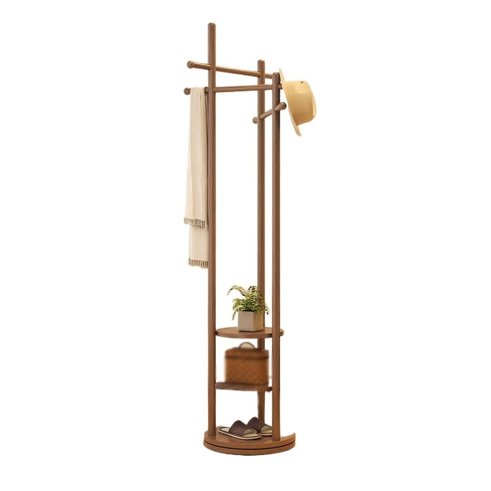 DFHS46JK Hat Rack Solid Wood Clothes Hanger Floor-standing Coat Rack for Bedroom Living Room Rotating for Office(Walnut)