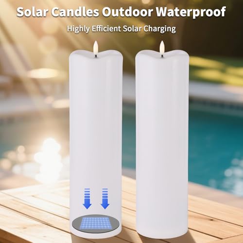 PIDZPOW Large Outdoor Solar Candles Waterproof, 4"×14" Rechargeable Solar Powered Flameless LED Pillar Flickering Candle, Dusk to Dawn Fake Electric Candles for Patio Porch Lanterns, White Set of 2 by PIDZPOW - Used condition - Image 2