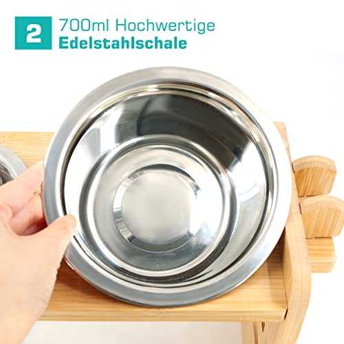 Qlfyuu erhöhter Hundenäpfe, höhenverstellbar Futternäpfe für Hund und Katze Hundenapf Katzenapf mit Bambusständer, 2 Edelstahl Fressnäpfe, Futterstation für Katzen und kleine Hunde - Image 6
