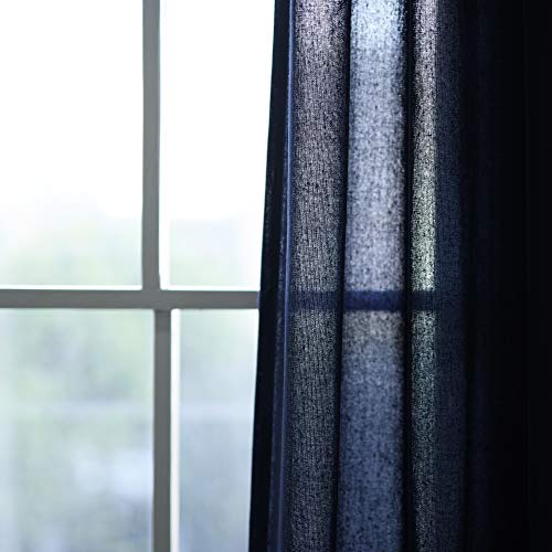 Lush Decor Navy X 45 1 Burlap Knotted Tab-Top Window Curtain Panel Pair (84" x 45"), W 45" x L 84" (2 Panels) - Image 2