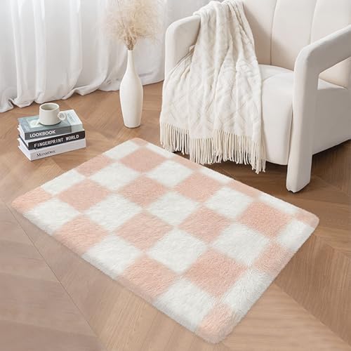 Tapete pequeño suave 2x3 rosa a cuadros para dormitorio miniatura 3