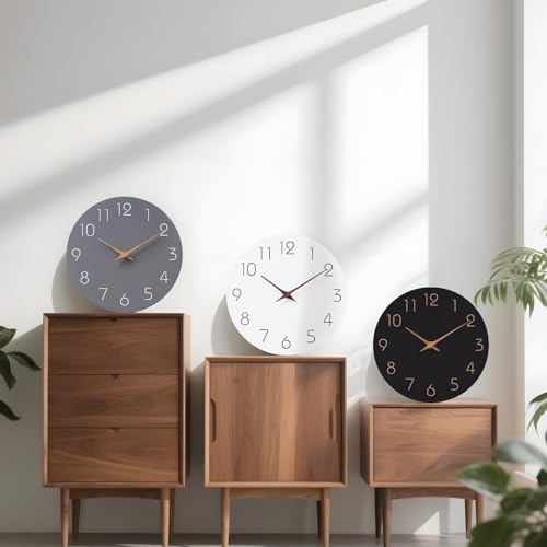 12 White Minimalist Silent Wooden Clock