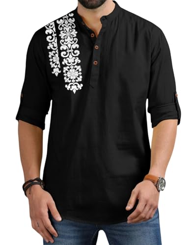 Image of FINIVO FASHION Men's Regular Fit Cotton Blend Kurta Shirt | Full Sleeve Ethnic Shirt with Mandarin Collar and Button Placket | Casual Kurta for Daily and Traditional Use
