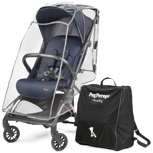 Peg Perego Passeggino Leggero Volo con Parapioggia, per Aereo, Compatto, Omologato per Cappelliera, Misure Bagaglio a Mano, Adatto dalla Nascita fino a 22 kg, Include Borsa da Viaggio, Blue Shine