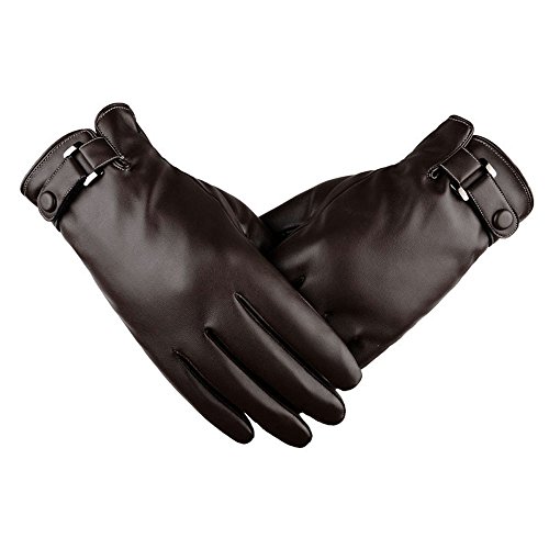 YOMXL Men Leather Gloves Warm Winter Gloves Touchscreen Gloves Driving Gloves Fleece Lined Gloves Cold Weather Gloves Brown