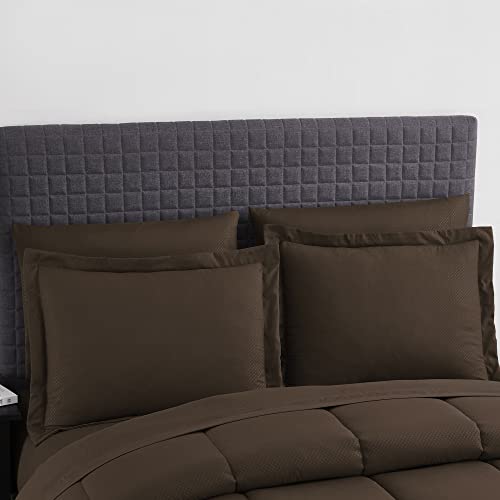 Image of Sweet Home Collection 8 Piece Comforter Set Bag Design, Bed Sheets, 2 Pillowcases, 2 Shams Down Alternative All Season Warmth, King, Checkered Chocolate