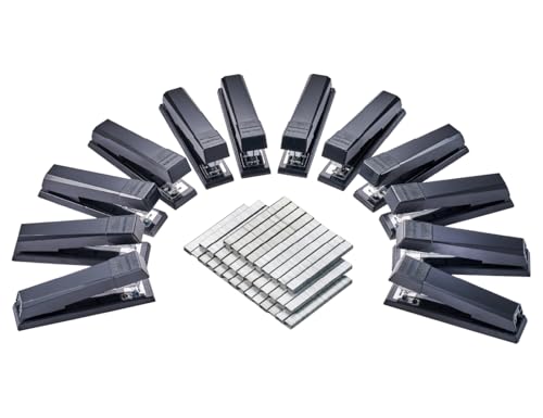 Image of Bostitch Office Stapler, No-Jam Premium for Desktop, Includes 1,250 Staples, Full-Strip, 25 Sheet Capacity, Black, Pack of 12