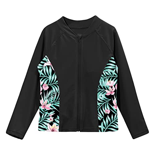 Flower Girls Printed Swimsuit Crewneck Rash Guard Long Sleeve Shirts Summer Swimwear Sunsuit3