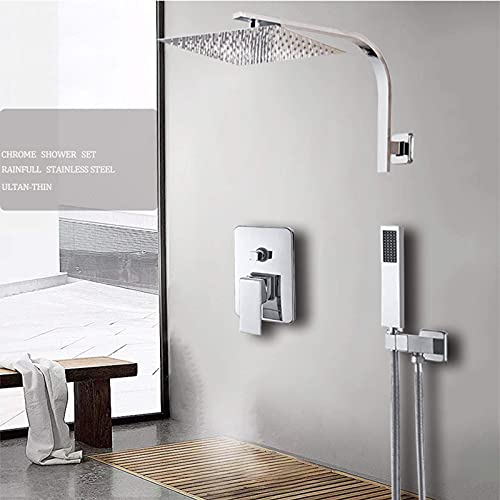 Robinet de douche chrome mitigeur laiton et pommeau effet pluie 8 pouces