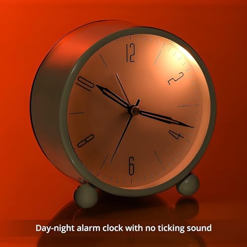 Image of Alarm Clock Analog Table Clock with Twin Bell Design and Numbered Dial, Desktop Timepiece (Analog Alarm Clock Teal Green)