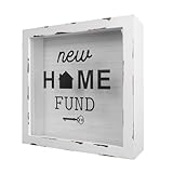 Honeymoon Fund Box Piggy Bank Shadow Box for Wedding Reception Party Bridal Shower Children Gift (White, New Home Fund)