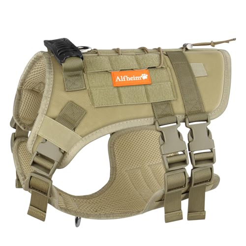 Alfheim Harnais Tactique pour Chiens avec Poignée pour Chiens de Taille Moyenne - Harnais Réglable sans Traction, Gilet Imperméable Léger Rembourré pour...